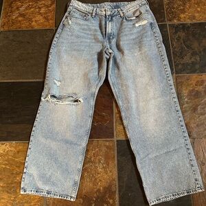 H&M Light Wash Distressed Wide-Leg Jeans